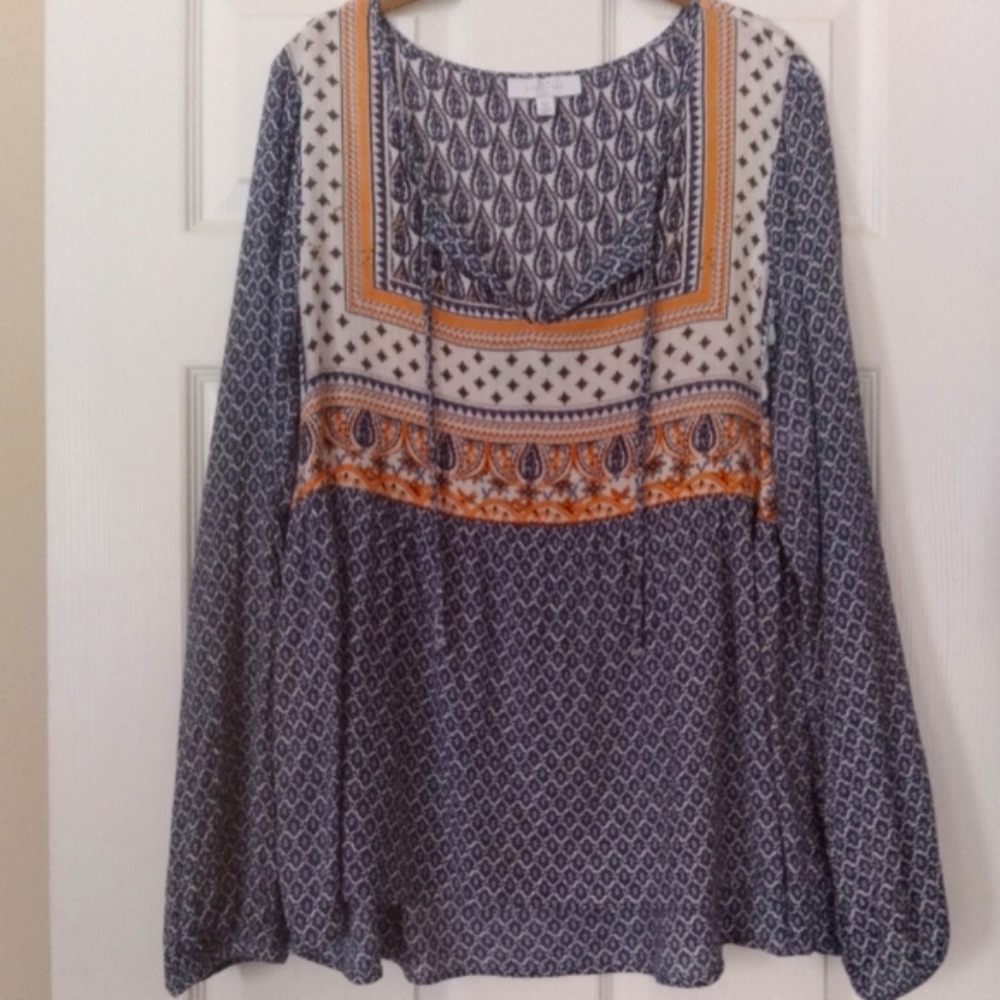 New Directions Curvy Womens Boho Artsy‎ Cottagecore Prairie Blouse